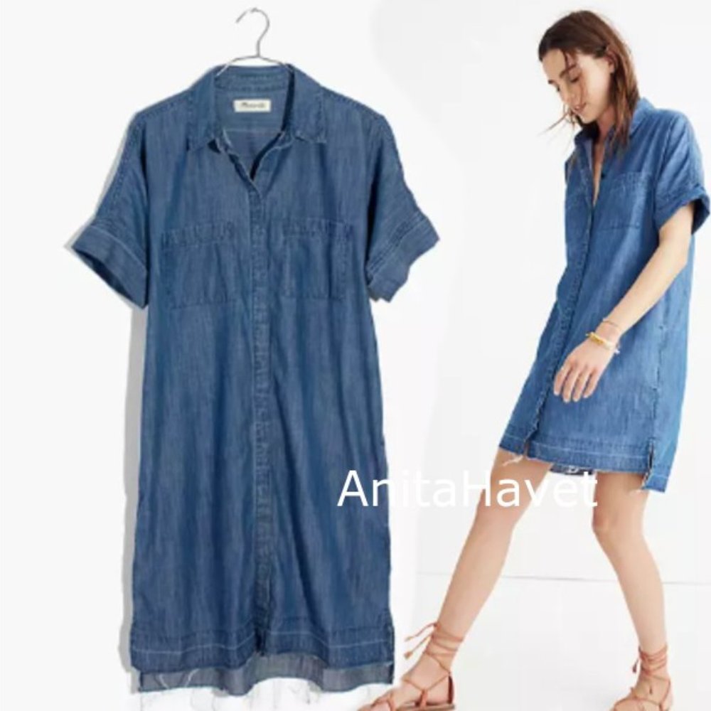 MADEWELL Raw Edge Denim Shirtdress L
